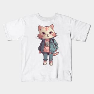 A cute kitty wearing street fashion Kids T-Shirt